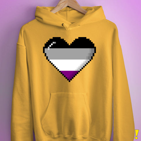 Asexual Pride 8-Bit Pixel Heart Hoodie - Mustard